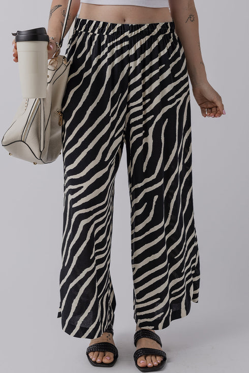 Summer Safari Zebra Stripe Print Flowy Wide Leg Pants